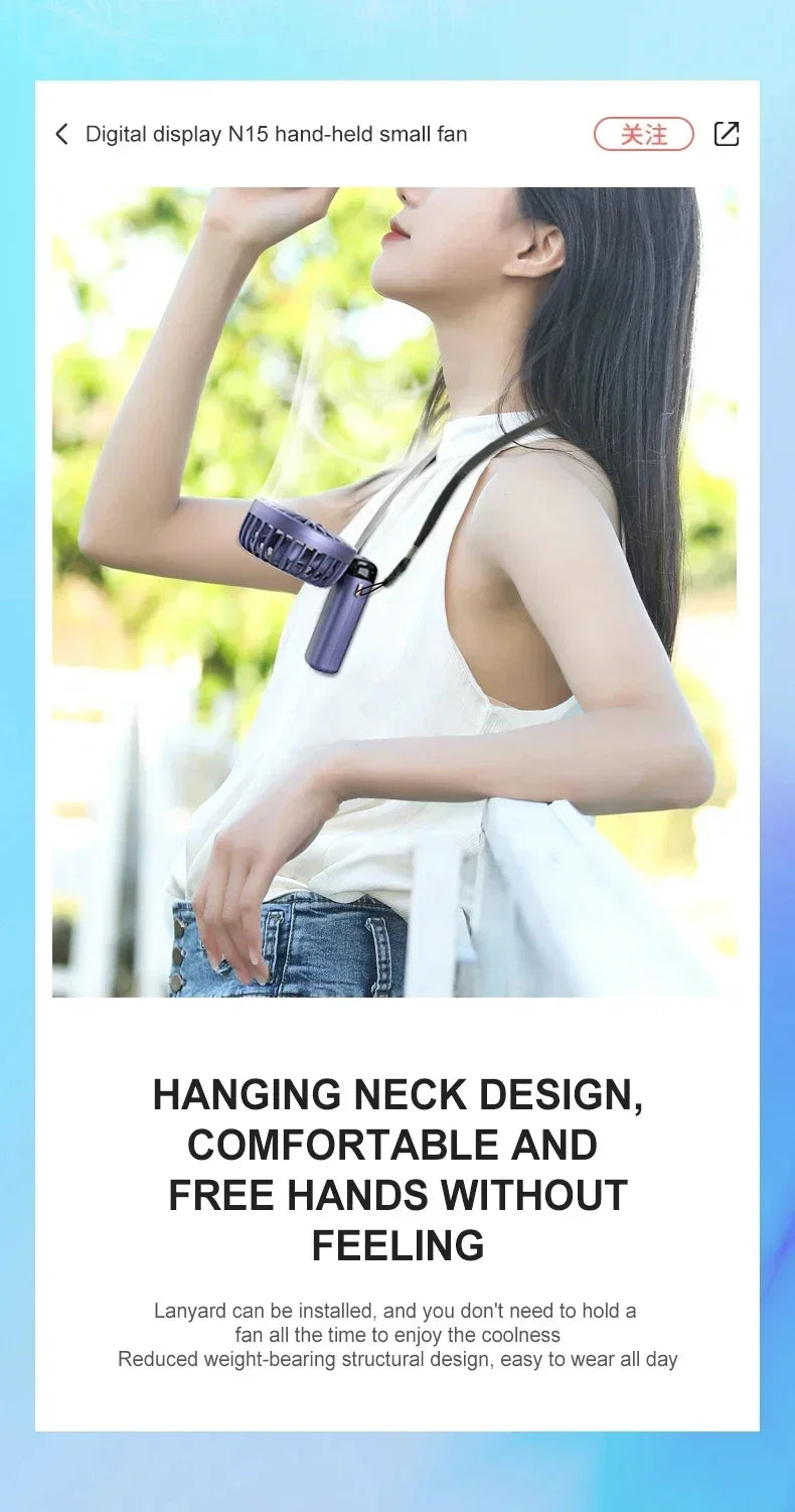 Portable Handheld Personal Rechargeable Fan LED Digital Display 90°Adjustable  Rechargeable Fan , 5 Speed Wind Mini Aromatherapy