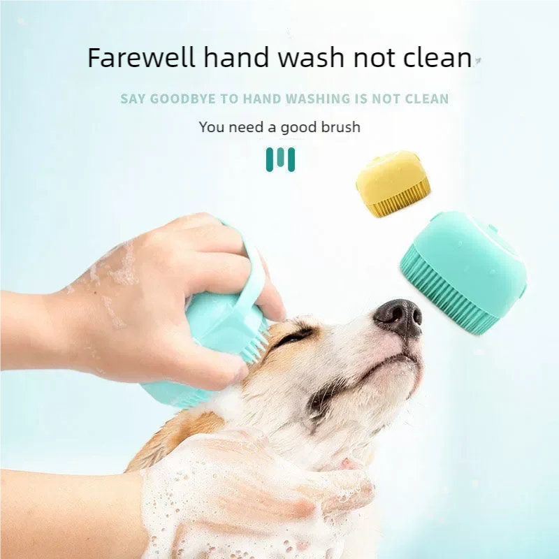 Dog Bathing Brush Pet Massage Brush Shampoo Dispenser Soft Silicone Brush Rubber Bristle for Dogs and Cats Shower Grooming Tool