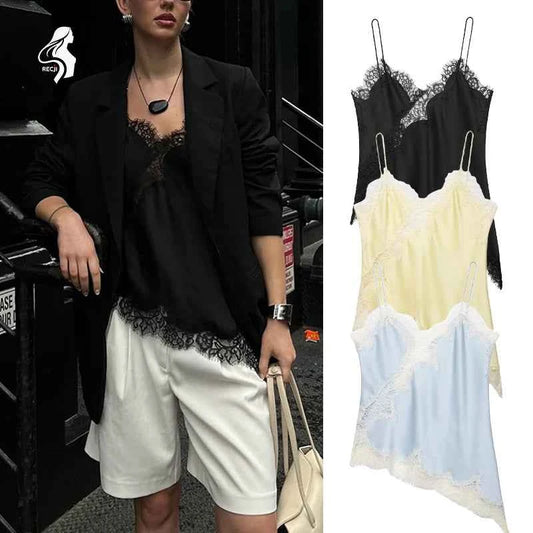 Lace Camisole Top For Women 2025 Trafizaran Summer Backless Lace Asymmetrical Hem Party Night Show Womens Lingerie Style Top
