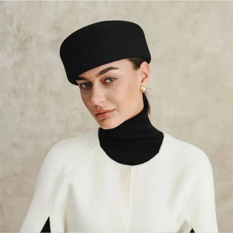 Retro Flight Attendant Ball Hat Women's 100% Wool Felt Beret Party Charming Hat Wedding Cocktail Party Medicine Box Hat
