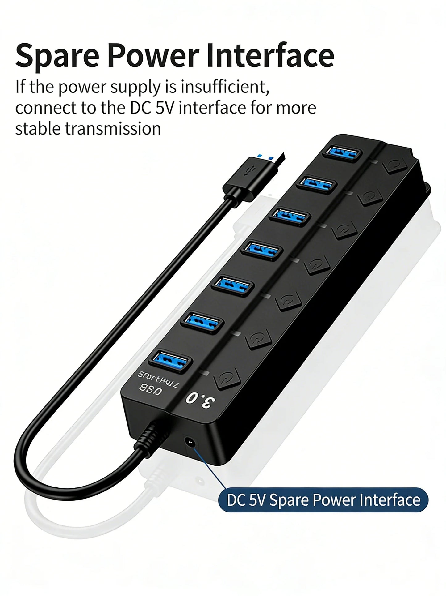 USB 3.0 Hub 4/7 Port with LED Indicator Independent Switch Control for Laptop Flash Drive Hard Disk Printer Camera Keyboard