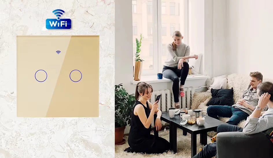 EU WiFi RF 433mhz Smart Wireless Touch Wall Light 1/2/3/4 Gang with Switch Button 220V with no Neutral EU Tuya Alexa Google - Shoppiline