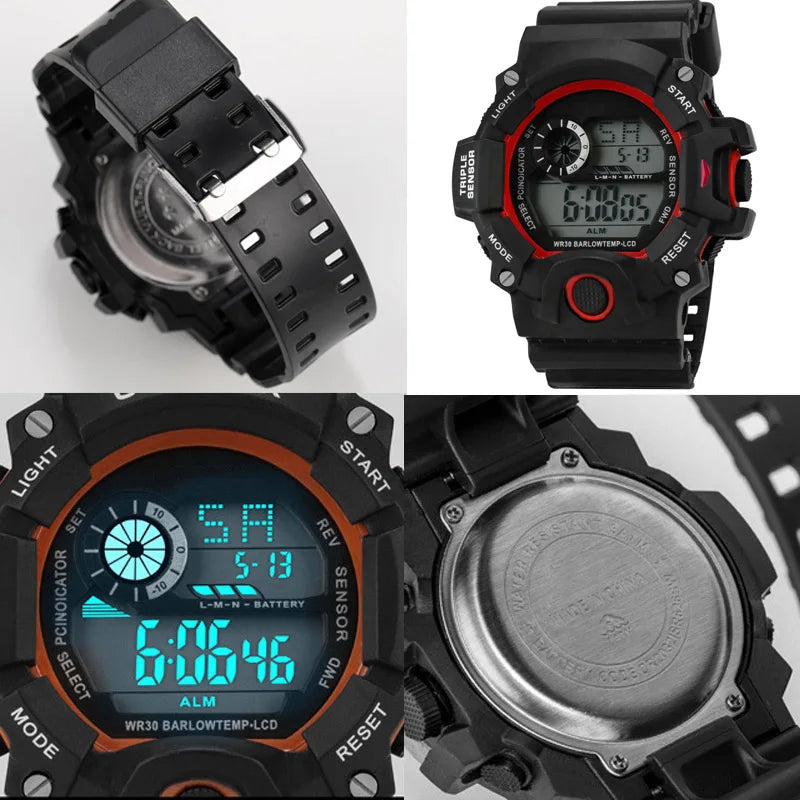 Mode Herrenuhr Sportliche elektronische Armbanduhr Großes Zifferblatt Multifunktional Wasserdicht Leuchtend Alarm Kinder Militäruhr für Herren