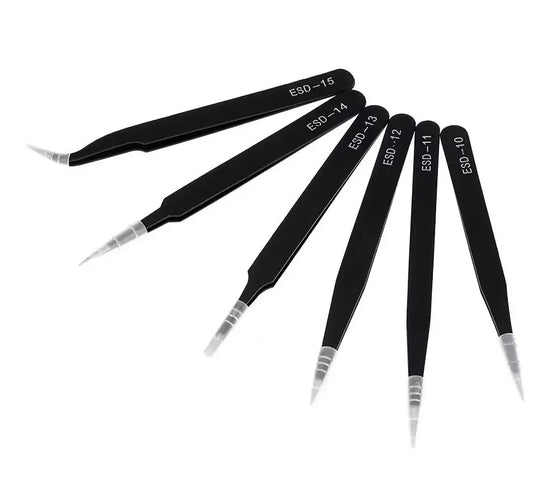 Antistatic Stainless Steel Tweezers 6 PCS Precision Maintenance Industrial Repair Curved Tool Home Work Model Making Hand Tools