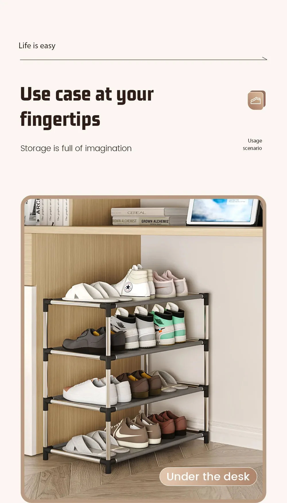 Stylisches Schuhregal Metall Einfaches Schuhregal Schuh-Organizer Ständer Halter Platzsparendes schwarzes Schuhregal für Wohnzimmer
