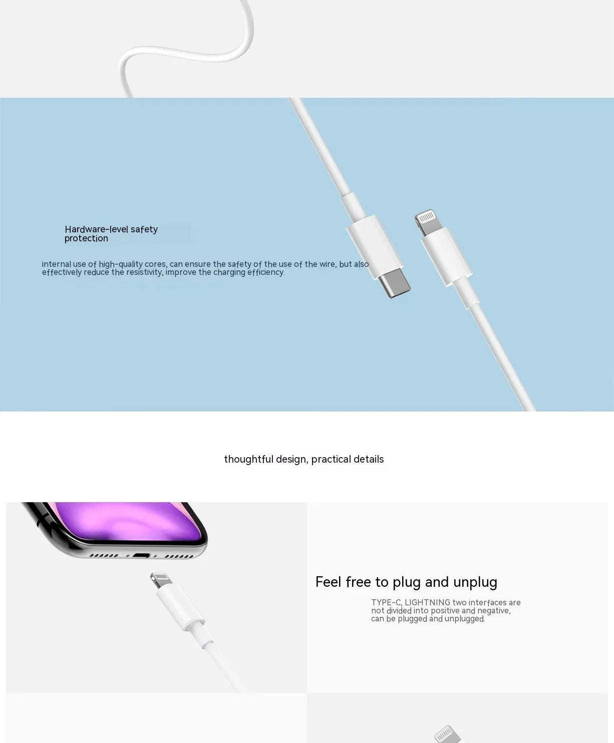 Xiao mi PD3.0 20W Lightning Cable Suitable for Apple 14 13 12 11 Pro Max X XR XS 8 7 Fast Charger USB Type-C Phone Accessories