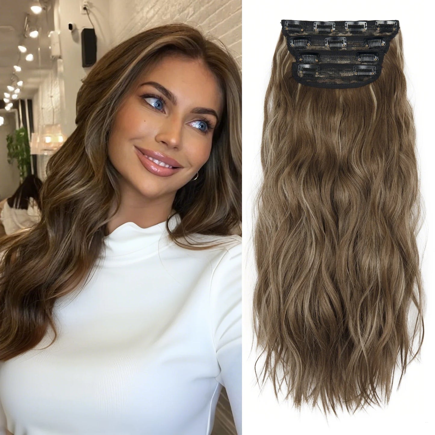 4Pcs/Set 20Inch Synthetic Hair Clip In Long Wavy Thick Hairpieces For Women Full Head Synthetic Hair Extensions Ombre Hairpieces