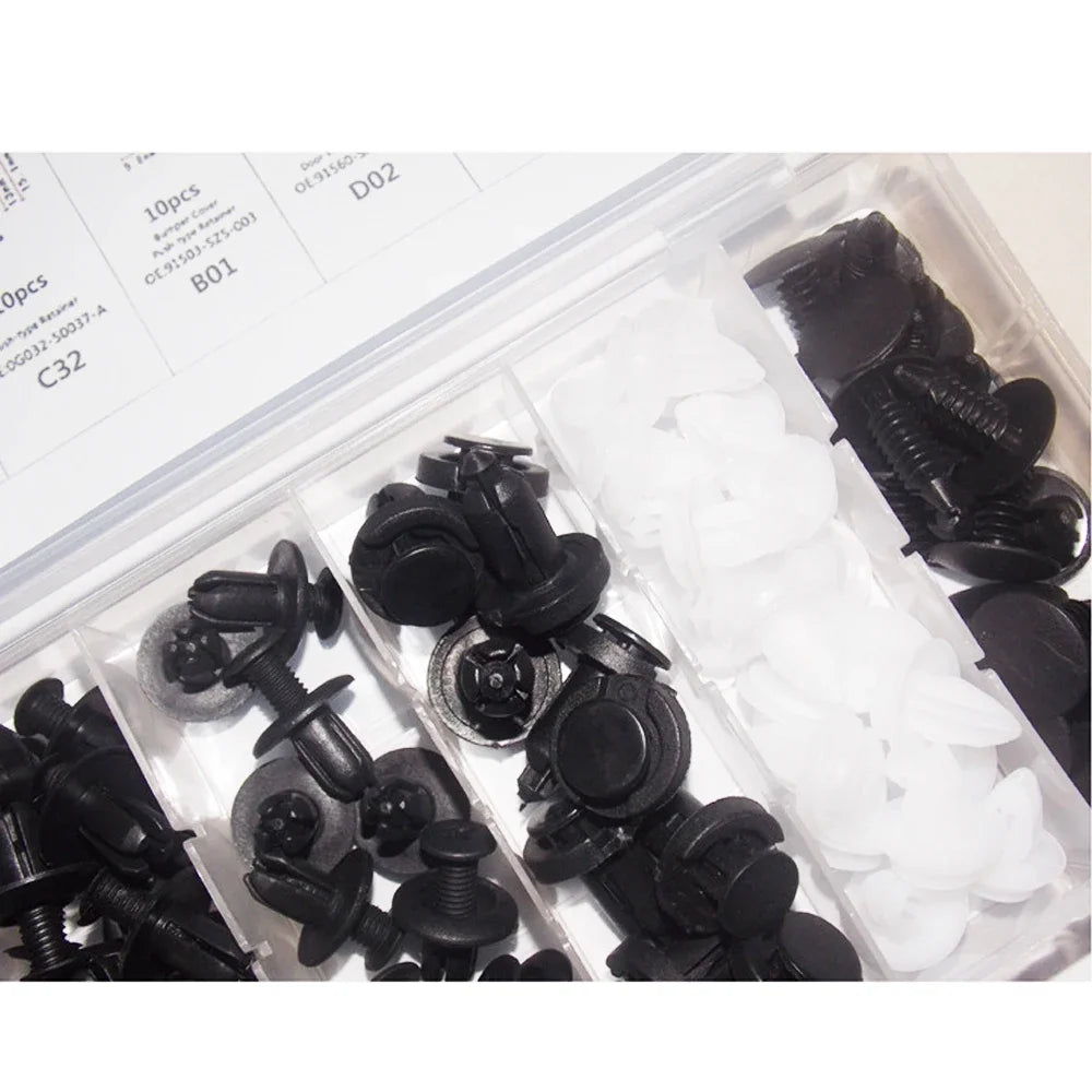 100PCS Multi-Purpose GM Rivet Kit - 6 Types of Quick Fastening Plastic Buckles for Various Car Parts Repair