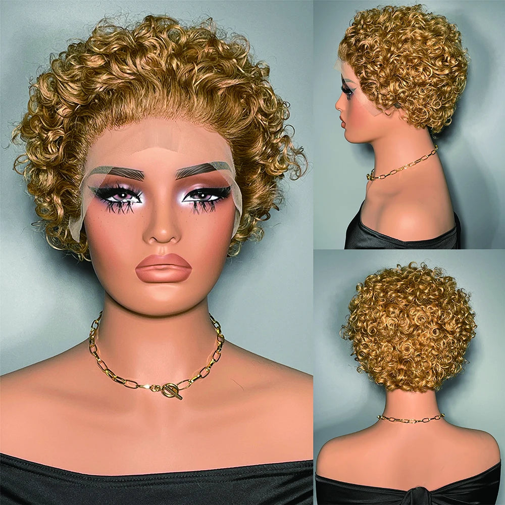 Kurze lockige Perücke Transparente Lace-Front Echthaarperücke Pixie Cut Perücken Brasilianische Wasserwelle Echthaarperücken für Frauen