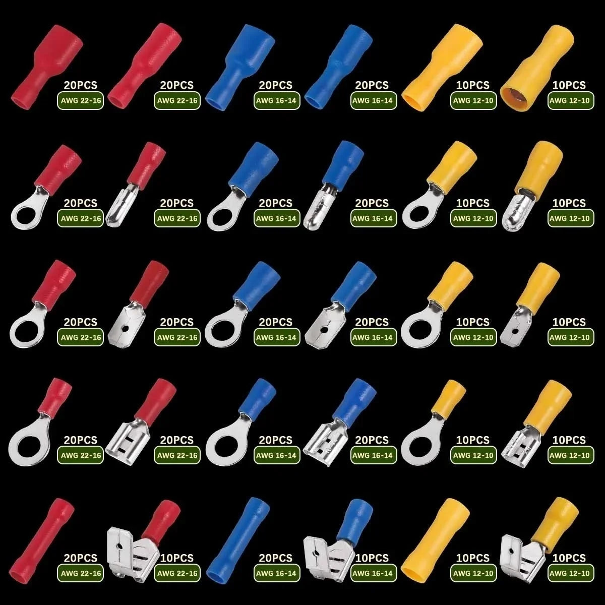 102/280/300/480pcs Comprehensive Electrical Terminal Kit-Durable Insulated Spade, Ring, Fork & Butt Connectors-Efficient Wire Or
