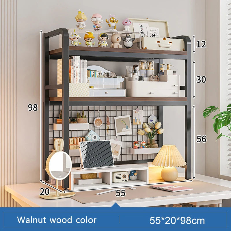 Bookcase Gaming Table Grid Bookshelf Desktop Multi-layer Wrought Iron Shelf Student Computer Desk Table  Wooden Shelves Rack