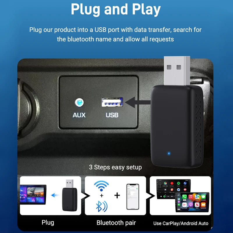 2026 NEW Wired to Wireless CarPlay and Android Auto 2 in 1 Mini Adapter 5GHz WiFi5 for 99% Original Wired CarPlay/Auto Cars