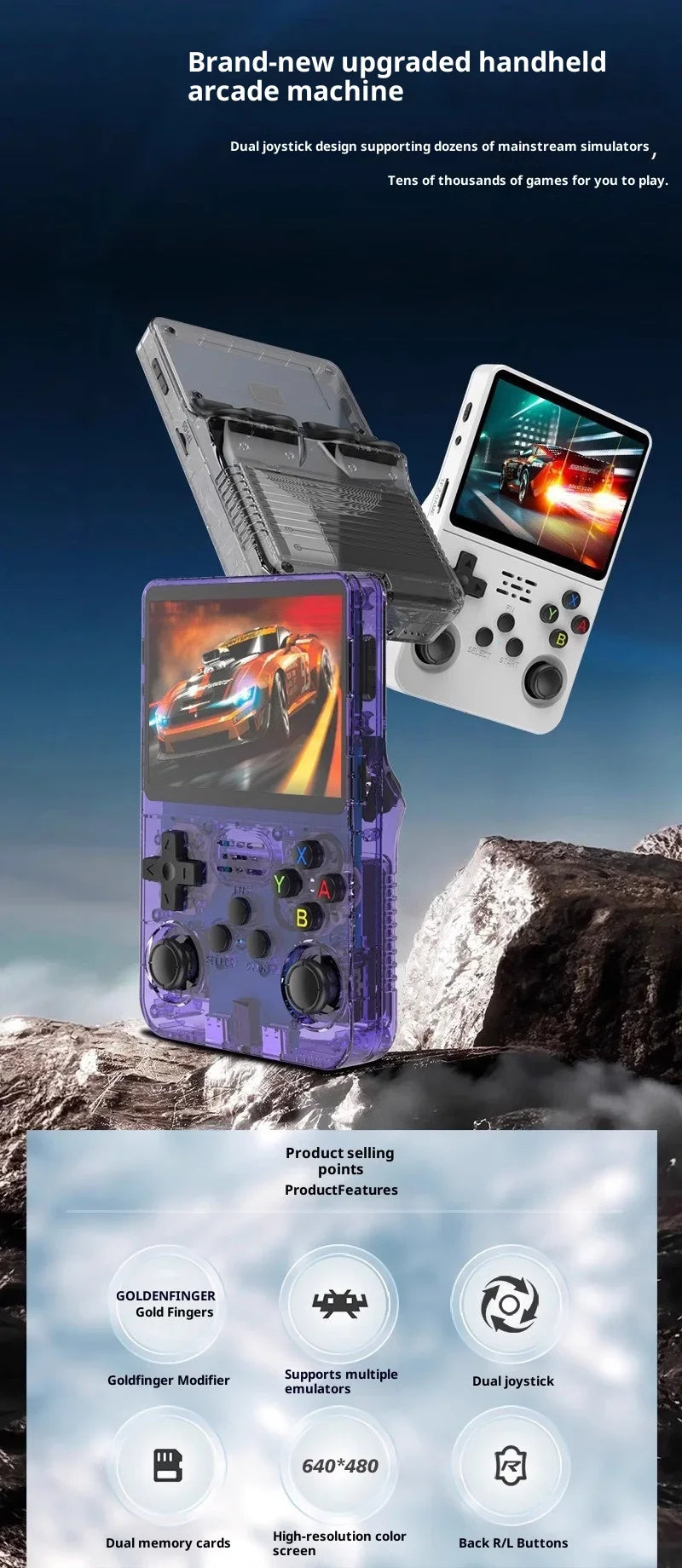 New Retro R36S Handheld Video Game Console 3.5 Inch IPS Screen 64GB Preloaded Games Portable Pocket Player with Linux System