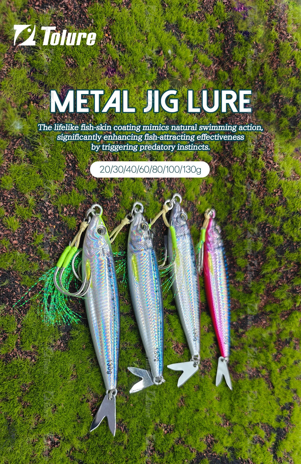 TOLU 2024 NEW 3D Printed Fast Sinking Metal Jig Lure 20g-130g With Spool Saltwater Shore Casting Fishing Lure Vertical Metal Jig