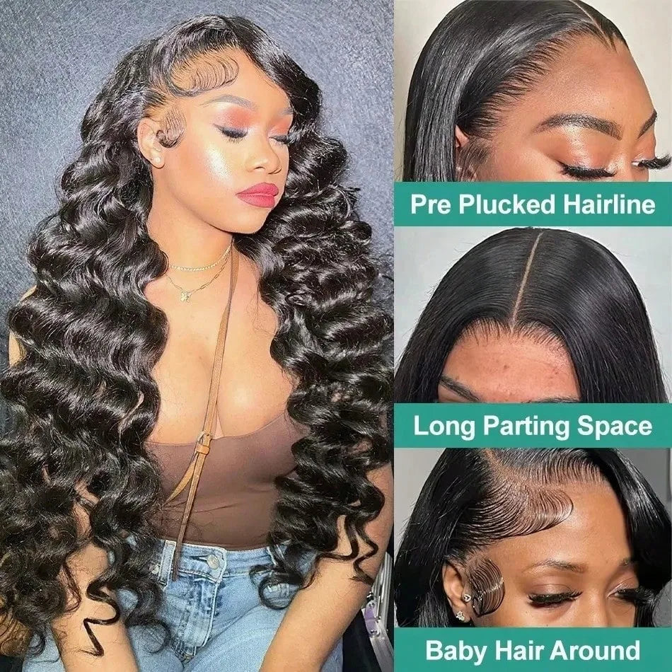 High Density Loose Deep Wave Lace Frontal Wig 30 40 Inch Lace Front Brazilian Curly Wigs 13x6 Hd Lace Frontal Black Human Hair