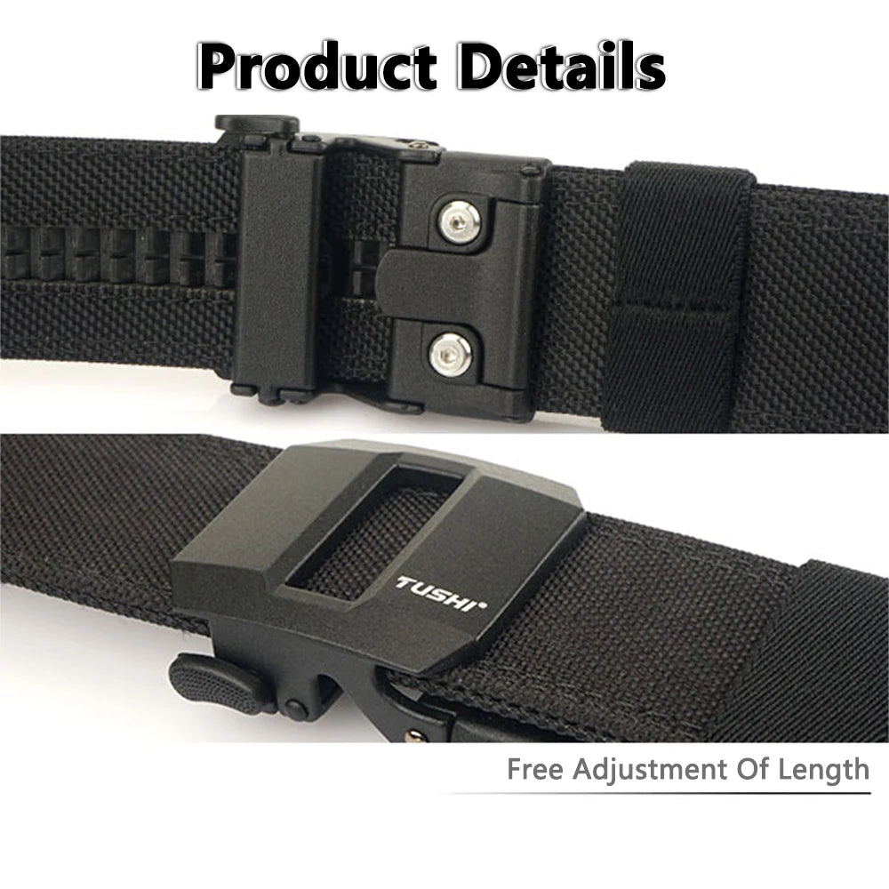 TUSHI Belt Hard Tactical Belt for Men Metal Automatic Buckle IPSC Gun Belt 1100D Nylon Military Belt Outdoor Sports Girdle Male