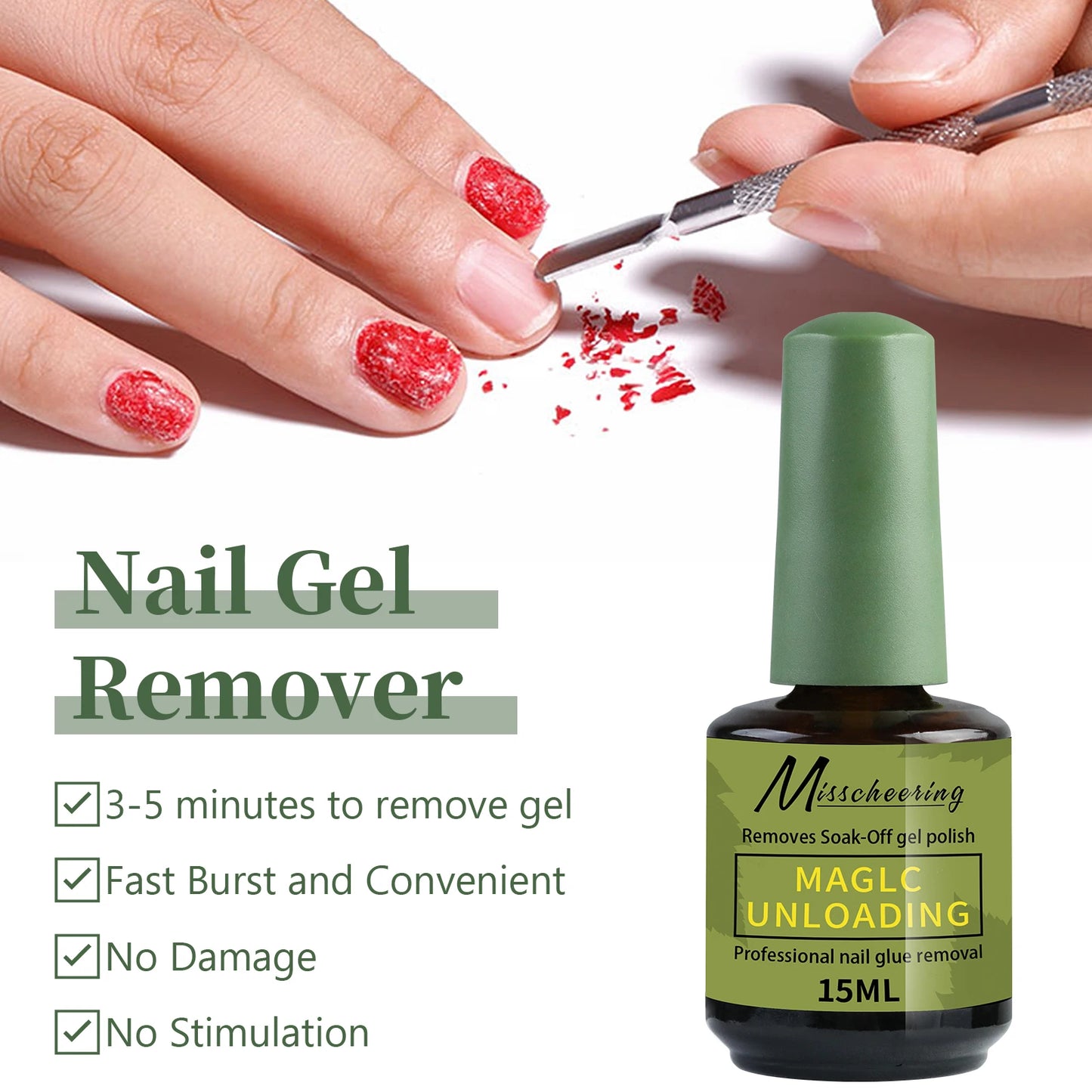 Misscheering 15ml Magic Fast Nail Gel Polish Remover Clean UV Soak Off Semi Permanent Varnish Nail Art Removal Tools Manicure