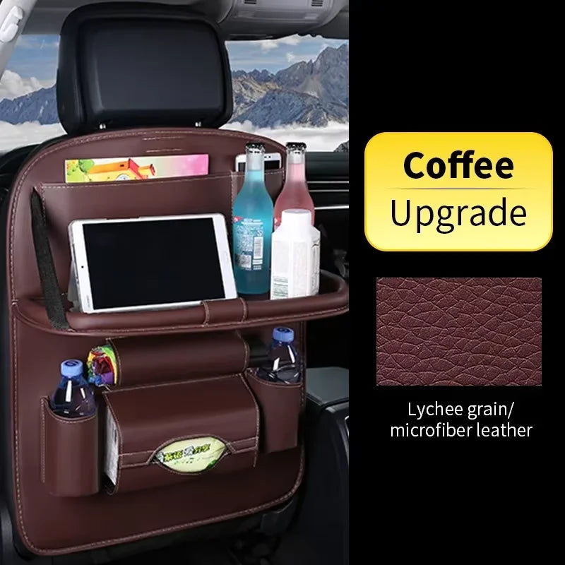 Car Back Seat Organizer Storage Bag with Foldable Table Tray Tablet Holder Tissue Box