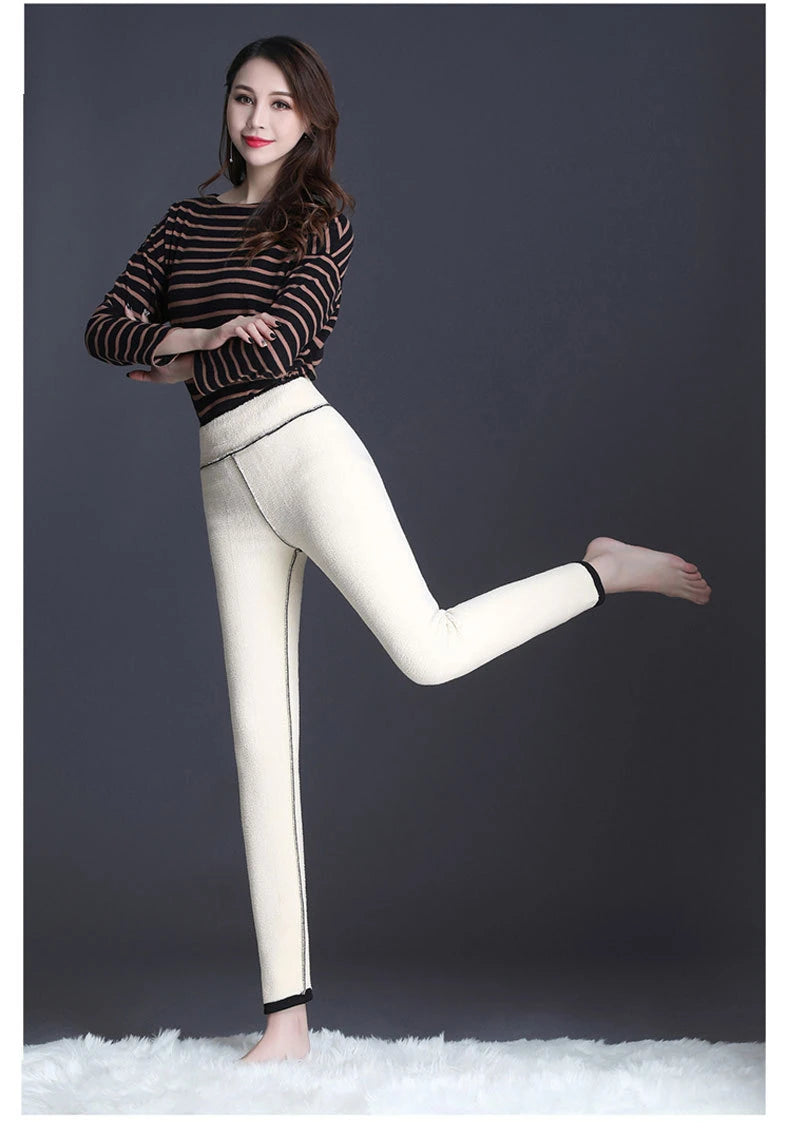 Damen-Lammfleece-Leggings, nahtlos, hohe Taille, dicke Thermoleggings, modische, warme Winter-Damenstrumpfhose, isolierte Hose
