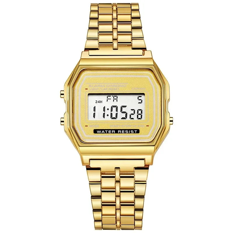 Luxury LED Digital Men's Watch Stainless Steel Electronic Wristwatch Simple Business Gold Silver Reloj Hombre
