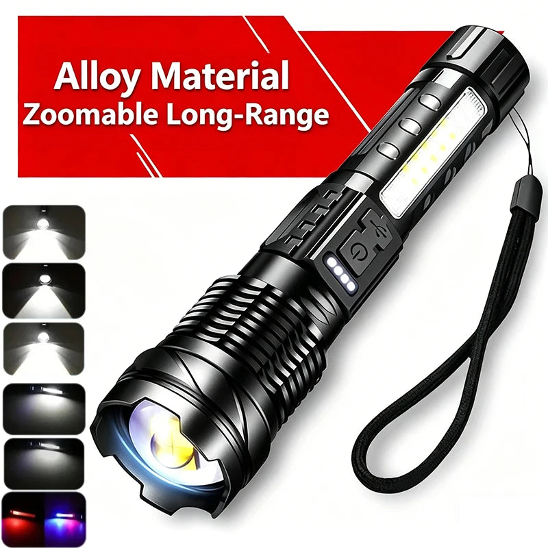 High Strong Power Led Flashlights 2000LM Tactical Torch with Display Light USB Charging Camping Fishing Emergency Zoom Lantern