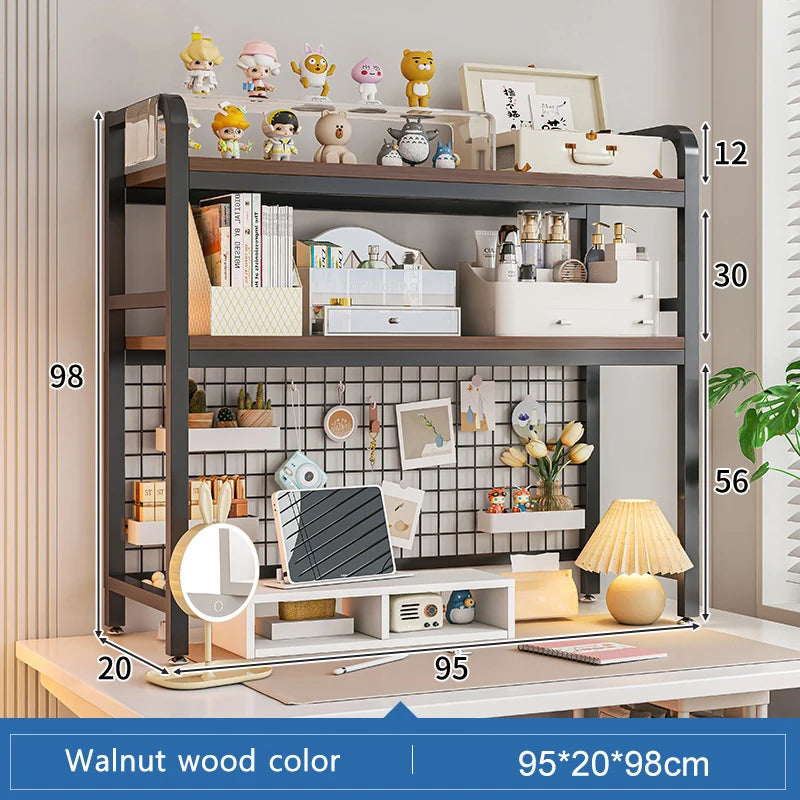 Bookcase Gaming Table Grid Bookshelf Desktop Multi-layer Wrought Iron Shelf Student Computer Desk Table  Wooden Shelves Rack