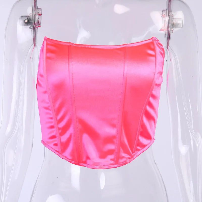 Haut court corset sexy sans manches à épaules dénudées, débardeur féminin, sous-vêtement bustier dos nu uni