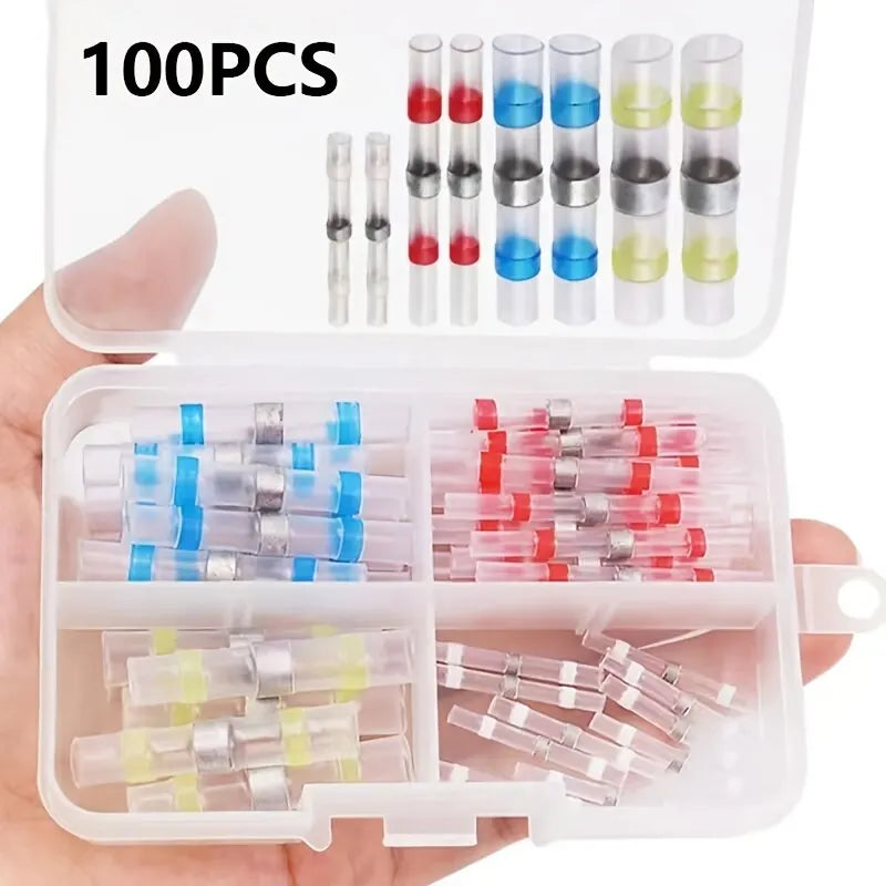 100pcs Waterproof Solder Seal Heat Shrink Butt Connectors Lug Terminals Insulated Electrical Wire Connectors for homework DIY