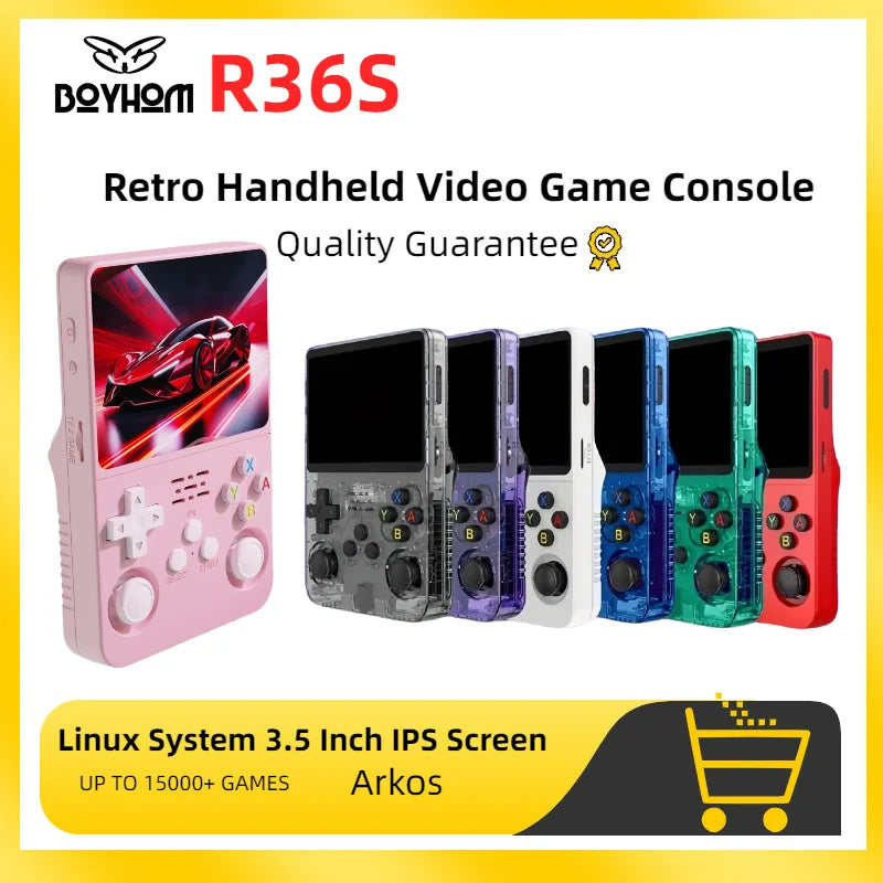 R36S Retro Video Handheld Game Console Linux System 3.5 in IPS Screen  3000mAH Battery 64G/128G TF Card Preinstalled Games