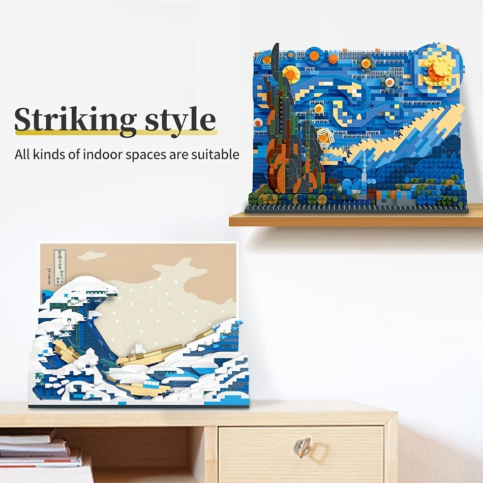 Pantasy Kanagawa Surfing Puzzle Ukiyo-E Building Block Decoration Creative Assembling Toy World Famous Painting Gift - Shoppiline
