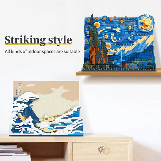 Pantasy Kanagawa Surfing Puzzle Ukiyo-E Building Block Decoration Creative Assembling Toy World Famous Painting Gift - Shoppiline