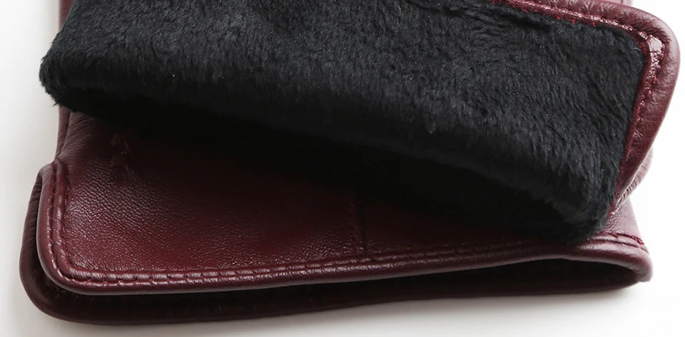 Women's sheepskin gloves winter warm plus velvet short thin touch screen driving color women's leather gloves good quality -2226