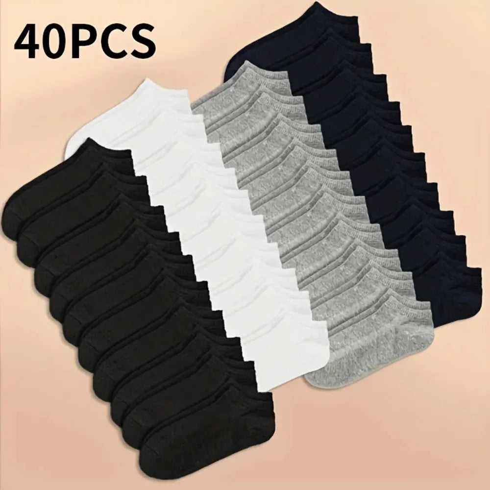 Unisex Ankle Socks 10/20/40 Pairs, Solid Color, Soft Lightweight No Show Socks, Bulk Value Pack, Men Women