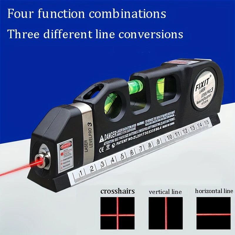 HOMEFISH Easy to Use Laser Level Line Tool Multipurpose Laser Level Kit Standard Cross Line Lase 8 Feet Measure Tape Ruler - Shoppiline