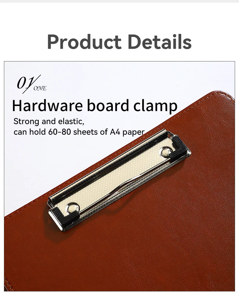 1Pc Texture PU Leather Multi-Functional Folder A4 Clip Pen Holder Card Slots - Business Office Meeting Organizer for Bank/Sales - Shoppiline