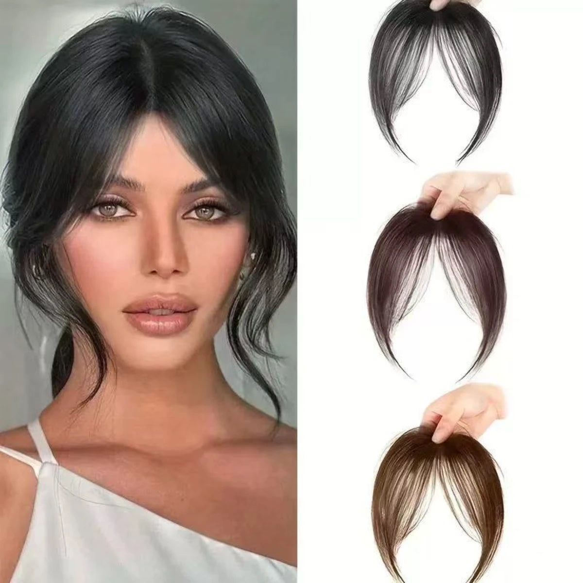 Synthesis Wig Middle-Part Bangs Hair Extensions Clip In Forehead Natural Seamless French Oblique Bangs Eight-Character Bangs
