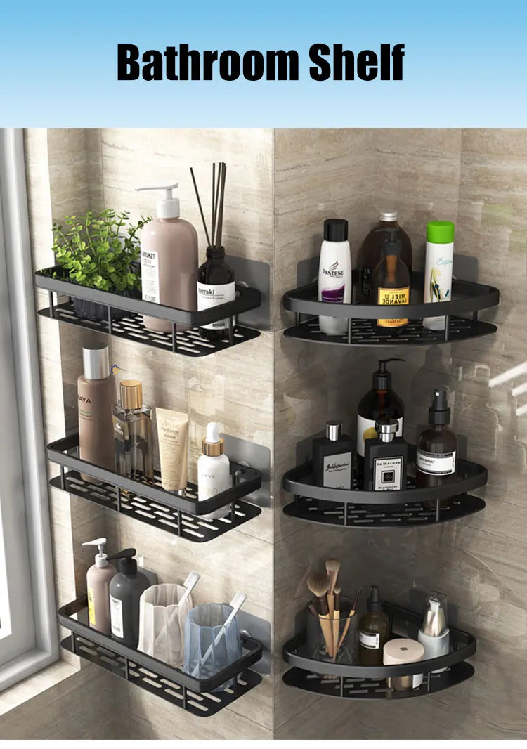 Bathroom Storage Rack No Drill Shelves Wall Mounted Corner Shelf Shower Holder For WC Shampoo Organizer Bathroom Accessories