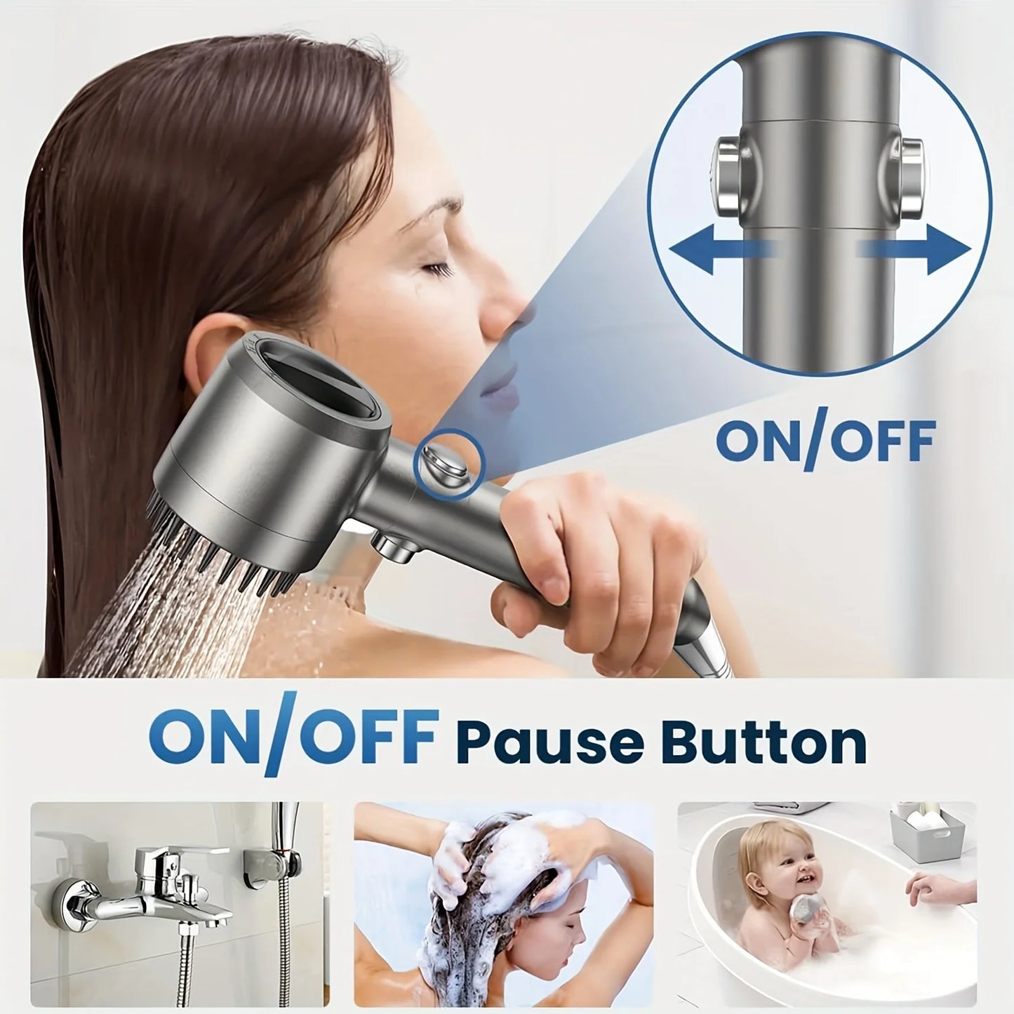 2025 new ion drop shower head with handheld filter shower, turbocharger with multiple spray modes, built-in filter on/off switch