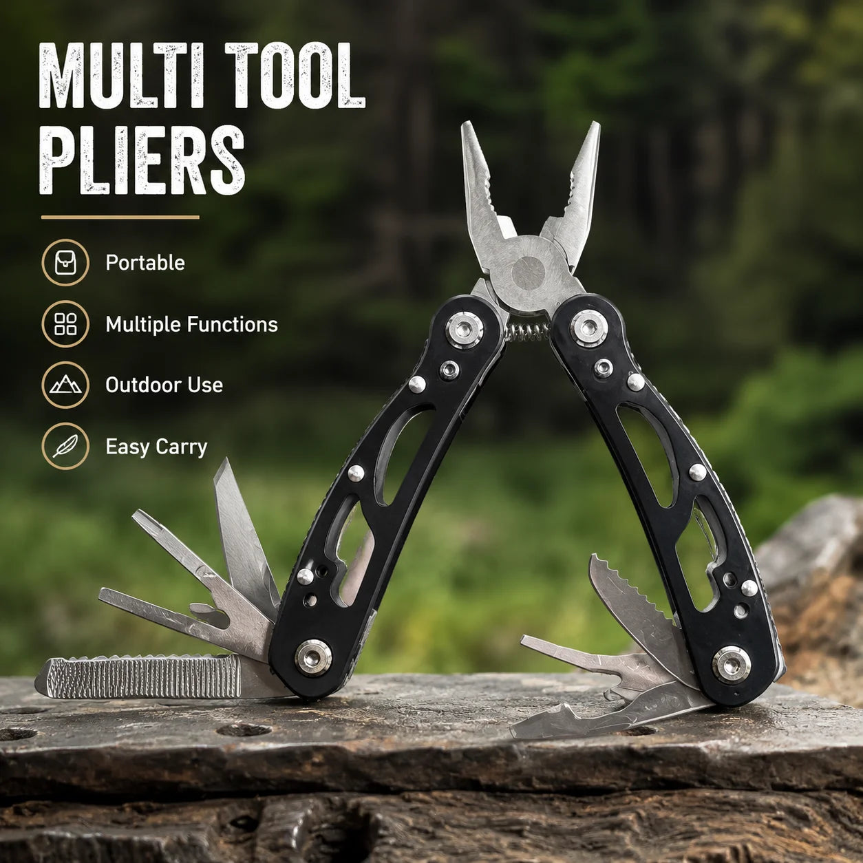 2PCS Outdoor Multi Tool Set, Folding Pliers and Pocket Card Tool for Camping Repair, Portable Emergency Hand Tools