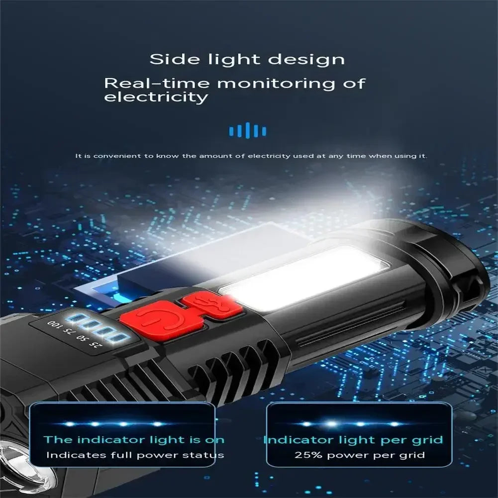 5 LED High Power Led Flashlights Rechargeable Camping Torch 5 Lighting Modes For Outdoor Camping Adventure Lamp with Side Light
