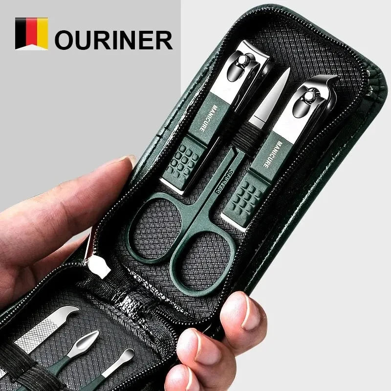 Ouriner 6-18tlg. Tragbare Maniküre-Sets Pediküre-Sets Glänzendes Schwarzes Nagelknipser-Set Persönliche Pflege Werkzeuge Augenbrauenschere