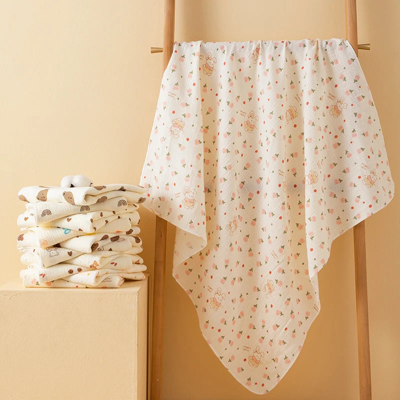 1 Piece of Baby Double-Layer Swaddle Blanket, Soft and Breathable, with Cute Patterns, Multifunctional Newborn Wrap Blanket, Baby Quilt, Baby Swaddle Sheet, Suitable for All Seasons