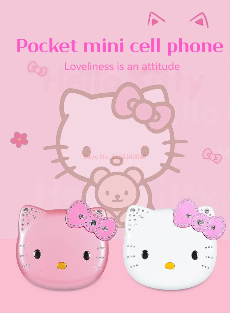 New K688 Hello Kitty Cute Mini Girl Mobile Phone With Flip Cartoon No Lock Children Dual Card Mobile Phone Kids Gift Kawaii Toys