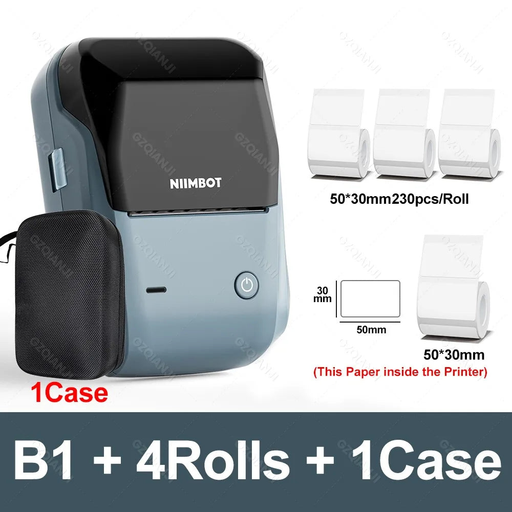 NIIMBOT B1 Portable Thermal Printer With Tapes 2 Inch Adhesive Label Machine Mini Bluetooth Sticker Maker Waterproof Labels Roll - Shoppiline