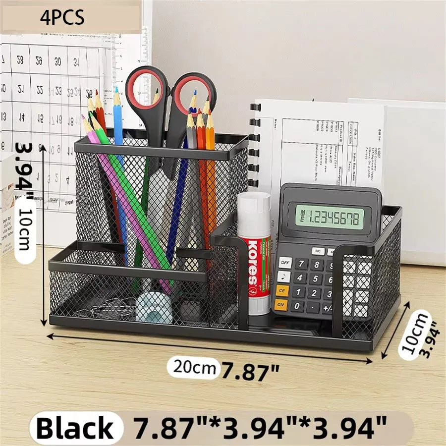 Mesh Desk Organizer Office Supplies Caddy with Pencil Holder and Storage Baskets for Desktop Accessories, 3 Compartments, Black - Shoppiline