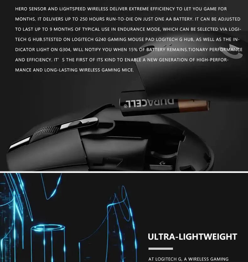 Logitech G304 LIGHTSPEED Wireless Mouse 12000 DPI HERO Sensor 1ms Latency 250hr Battery Lightweight Comfort Grip Users