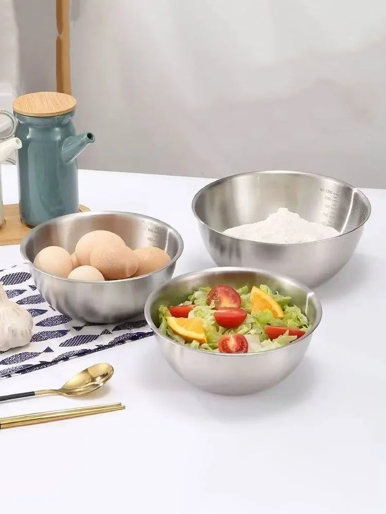 1-3 Stainless Steel Bowl Set with Scale for Cooking Baking Food Storage Large Capacity Mixing Bowls for Home Kitchen Essentials - Shoppiline