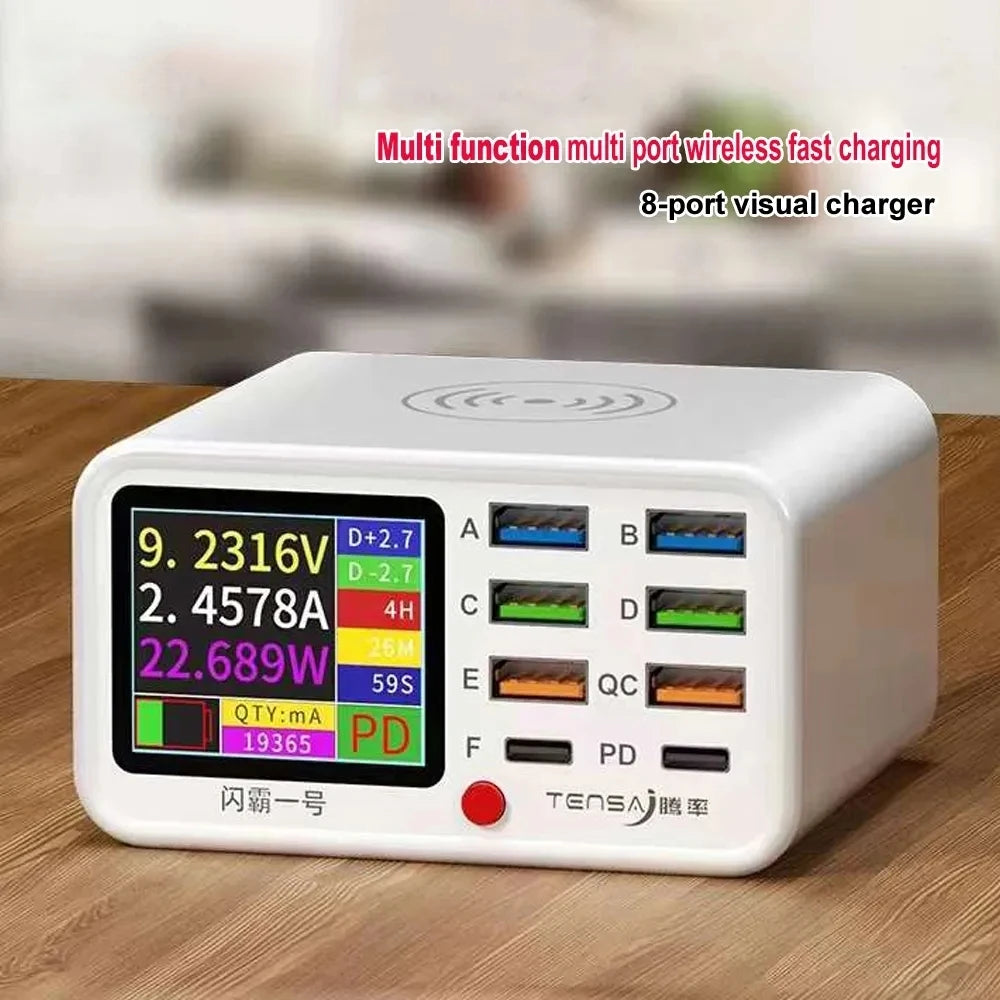 Multi functional 8-port USB Wireless Fast Charging Station Visual Current Detection Charger For Mobile Phone iPad Flash Charging - Shoppiline