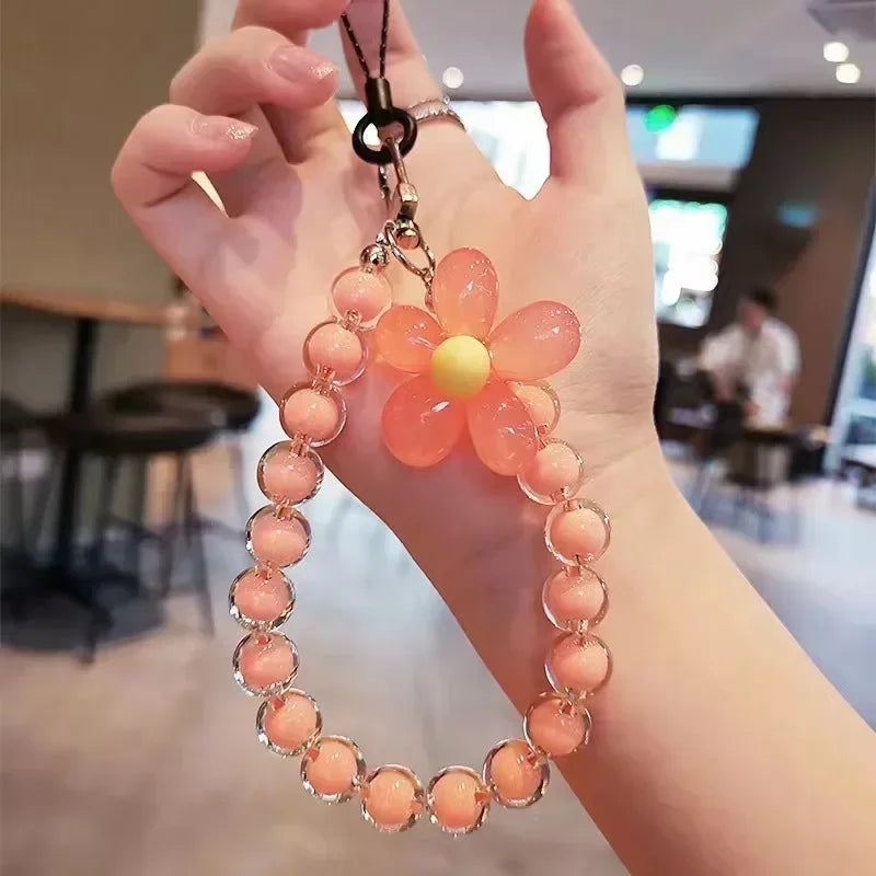 Handy Anti-Verlust Lanyard Schlüssel Kurz Handgelenk Anhänger Bunt Macaron Runde Perle Anhänger Damen Handkette Handy Lanyard