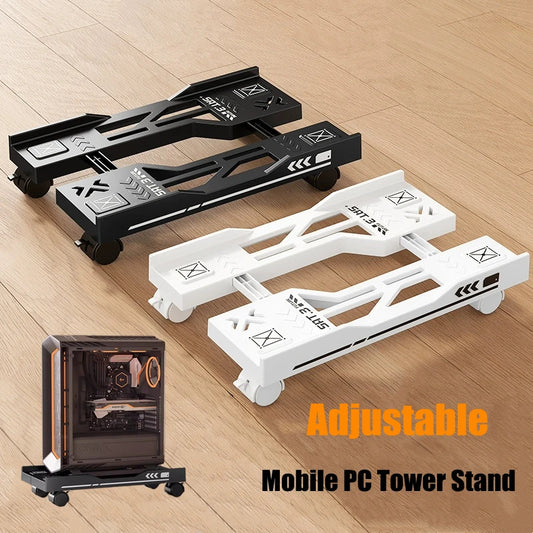 Mobile PC Tower Stand Adjustable Shelf Computer CPU Holder Telescopic Desktop Stand Computer Bracket Cart With Rolling Caster - Shoppiline